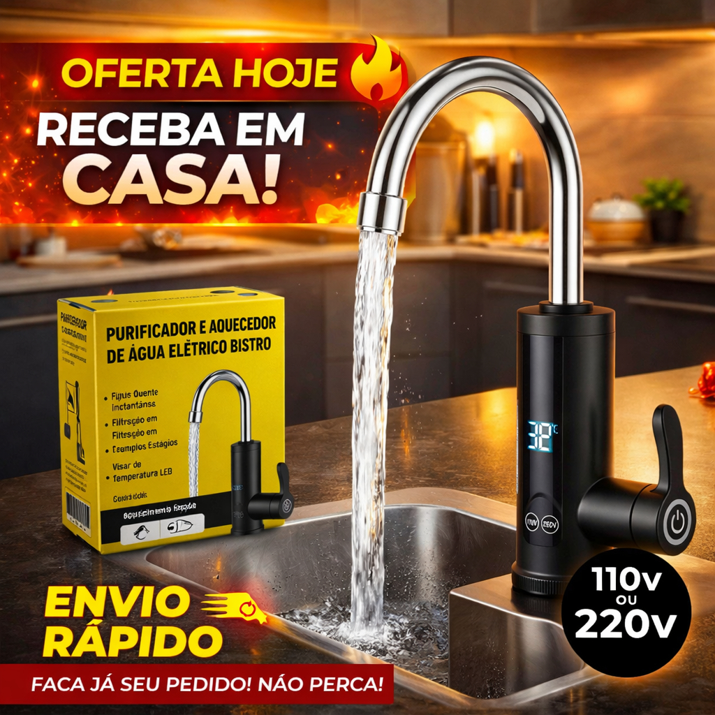 Torneira Elétrica Aquecedor de Água 110v/220v Purificador Cozinha Digital LED Água Quente Instantânea Envio Rápido.