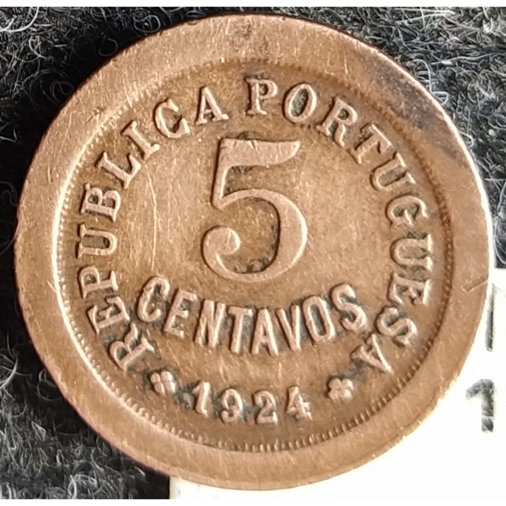 JR-2000 Moeda Portugal 5 Centavos 1924 (Bronze) Período República Portuguesa 1910-1969