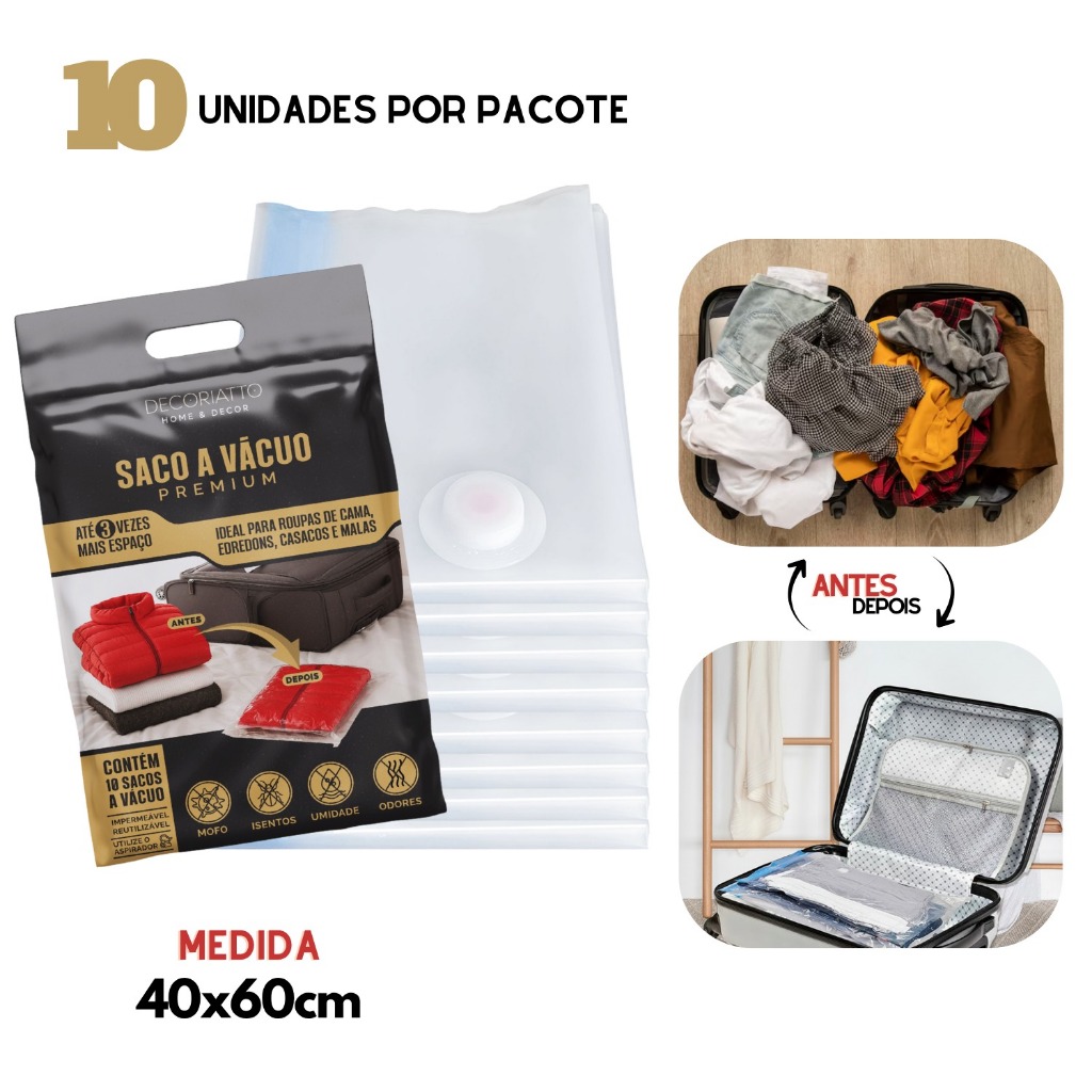 Kit 10 Saco a Vácuo 40x60cm Organizador p/ Mala Viagem Roupas Casacos em Oferta na Shopee