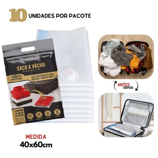 Kit 10 Saco a Vácuo 40x60cm Organizador p/ Mala Viagem Roupas Casacos
