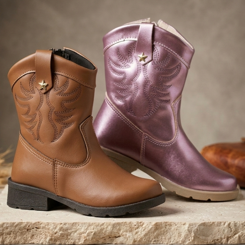 Bota Infantil Menina Texana Cano Curto Boiadeira Botina Country Feminina