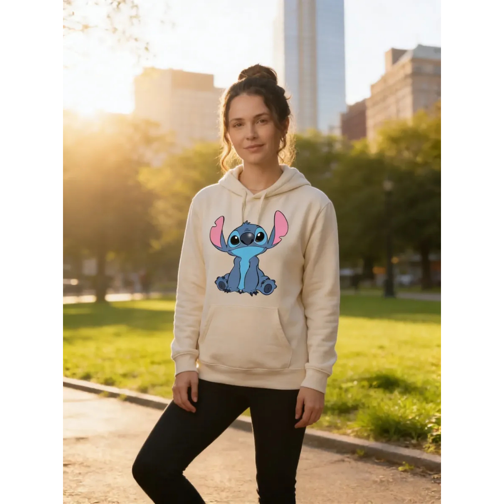 Moletom Estampado Casaco Feminino Flanelado Personalizado 100% Algodão Blusa Lilo & Stitch