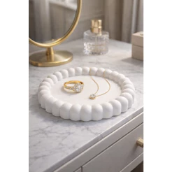 Bandeja Bubble Decorativa de Gesso Branca 13cm Porta Joias Elegante para Penteadeira, Mesa, Decoração Clean Moderna