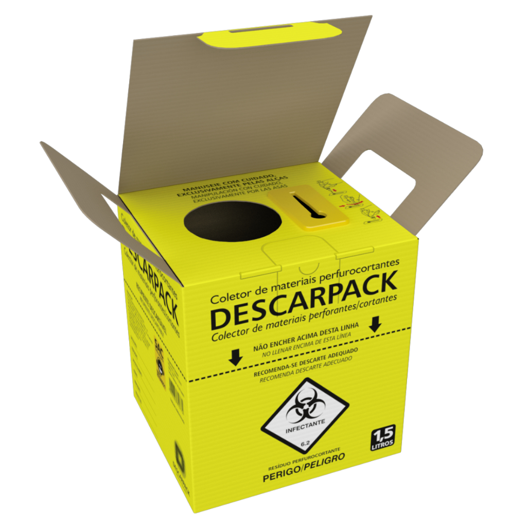 Coletor Perfurocortante 1,5L Descarpack Descarte Seguro p/ Agulhas e Resíduos