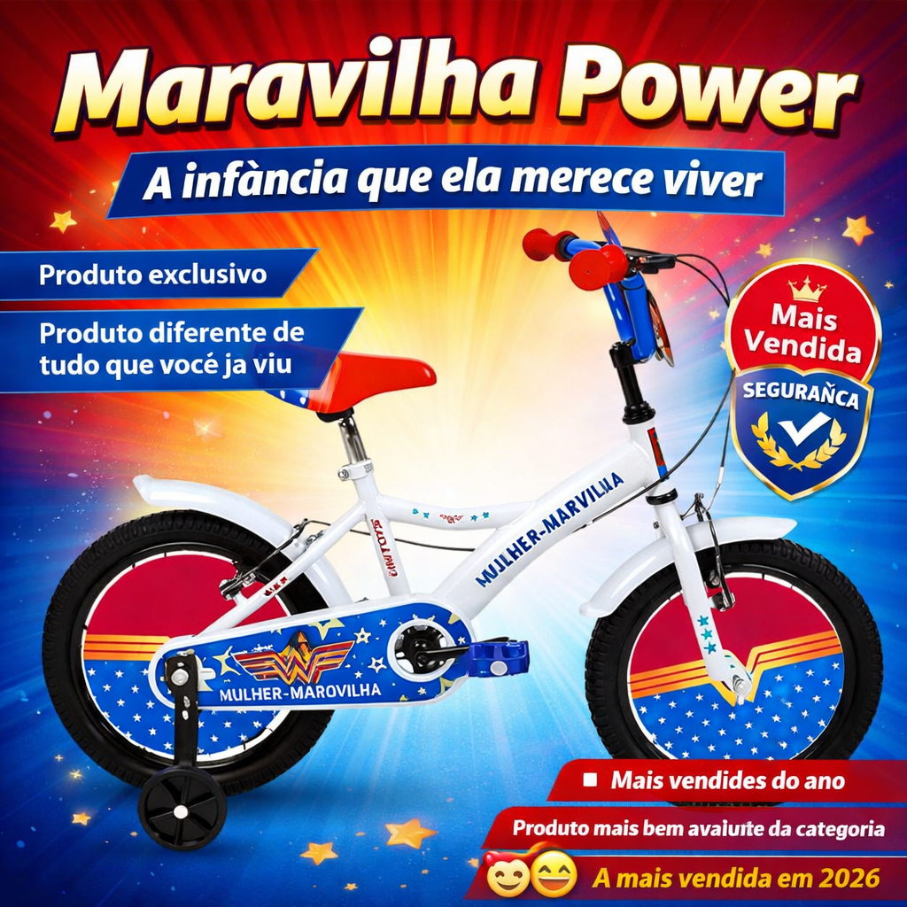 Bicicleta Infantil Feminina Aro 16 Mulher Maravilha Presente Perfeito Com Rodinha Segura Resistente