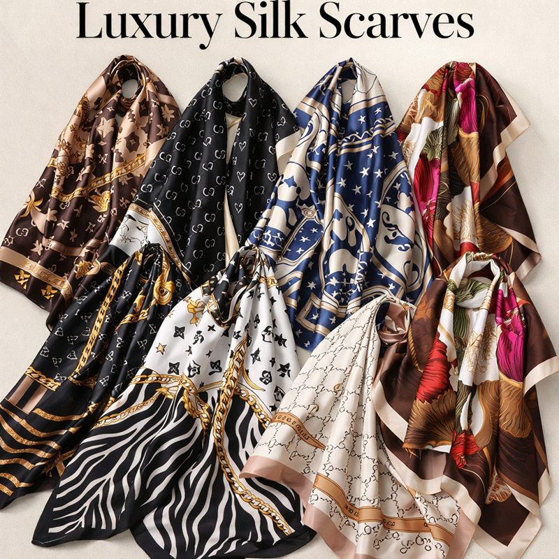 Lenço Feminino Seda 90x90cm Vários Estilos Moda Luxo Versátil Cabeça Pescoço Bolsa