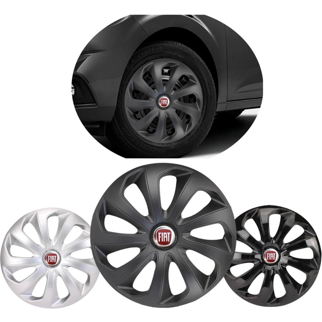 Kit 4 Calotas Esportivas Aro 13/14/15 Serve em Fiat Mobi Argo Mobi Treckking Strada Cronos