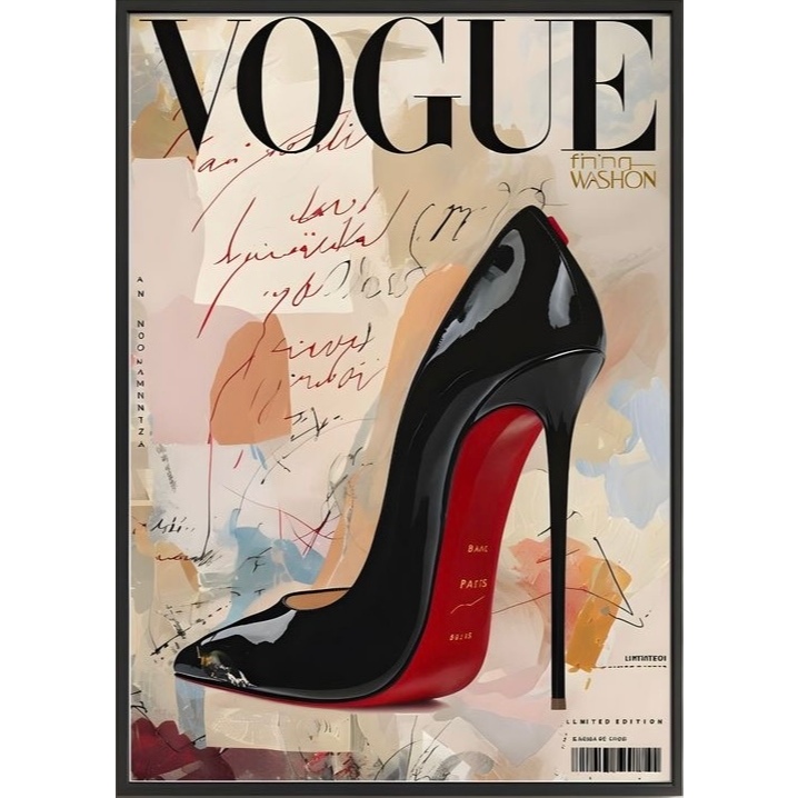 Quadros Decorativos Vogue Salto Alto Preto Capa Revista Moda (1 peça)