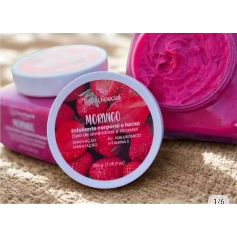 Esfoliante Corpo e rosto de morango 200ml.Toque Special ,Unidade. Entrega  Rápida.Produto em Promoção.