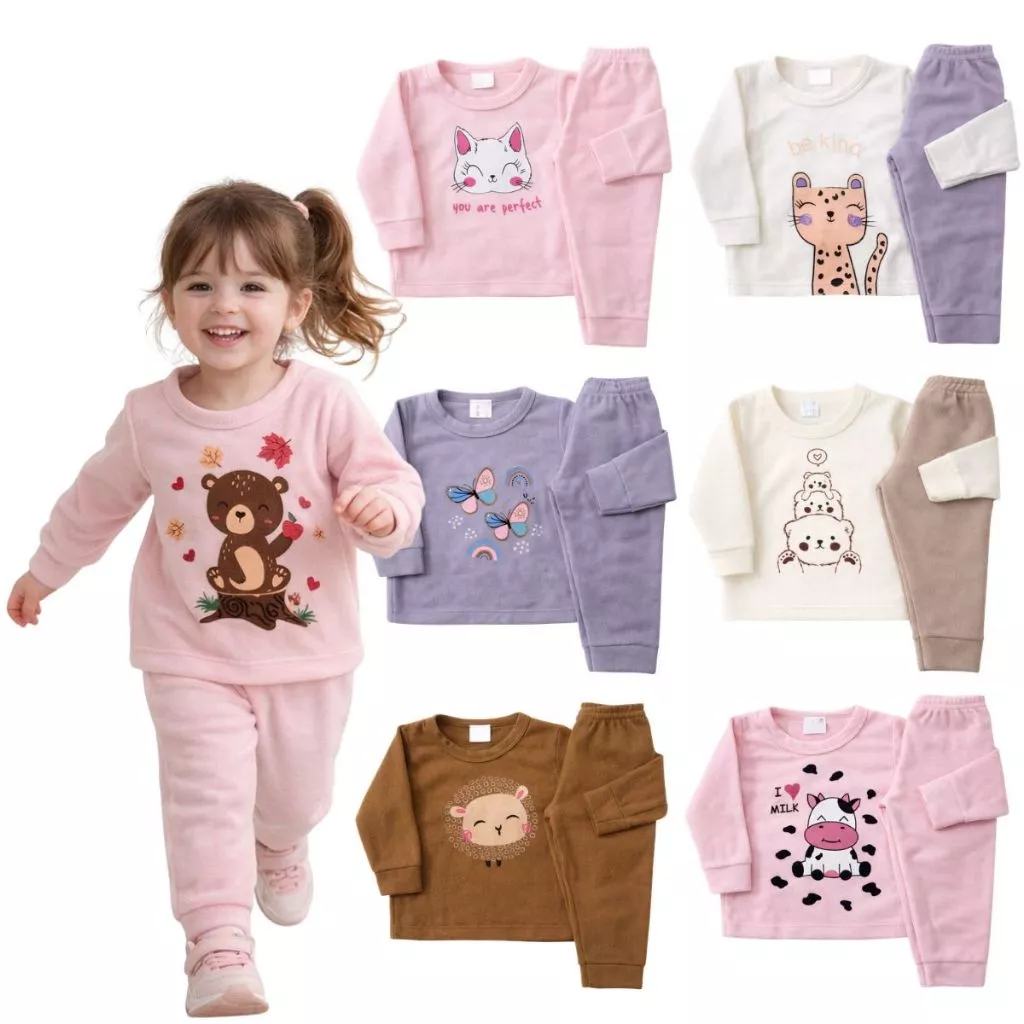 Kit 4 Peças Conjunto Soft Menina Infantil e Bebê Inverno Roupa Frio Infantil Menina — imagem 1