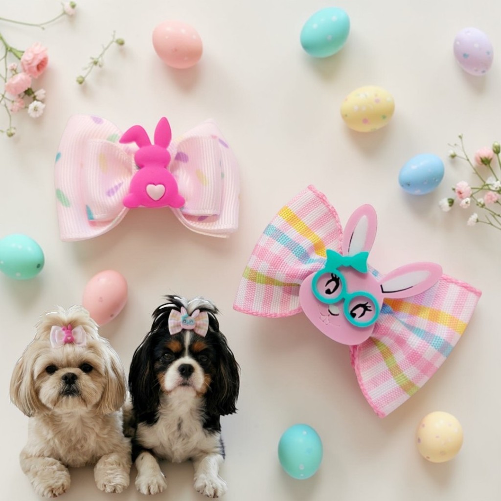 Laço Pet Páscoa 6 cm Coelhinho Luxo - Bico de Pato ou Elástico (Unidade) - Apetrechos Pet