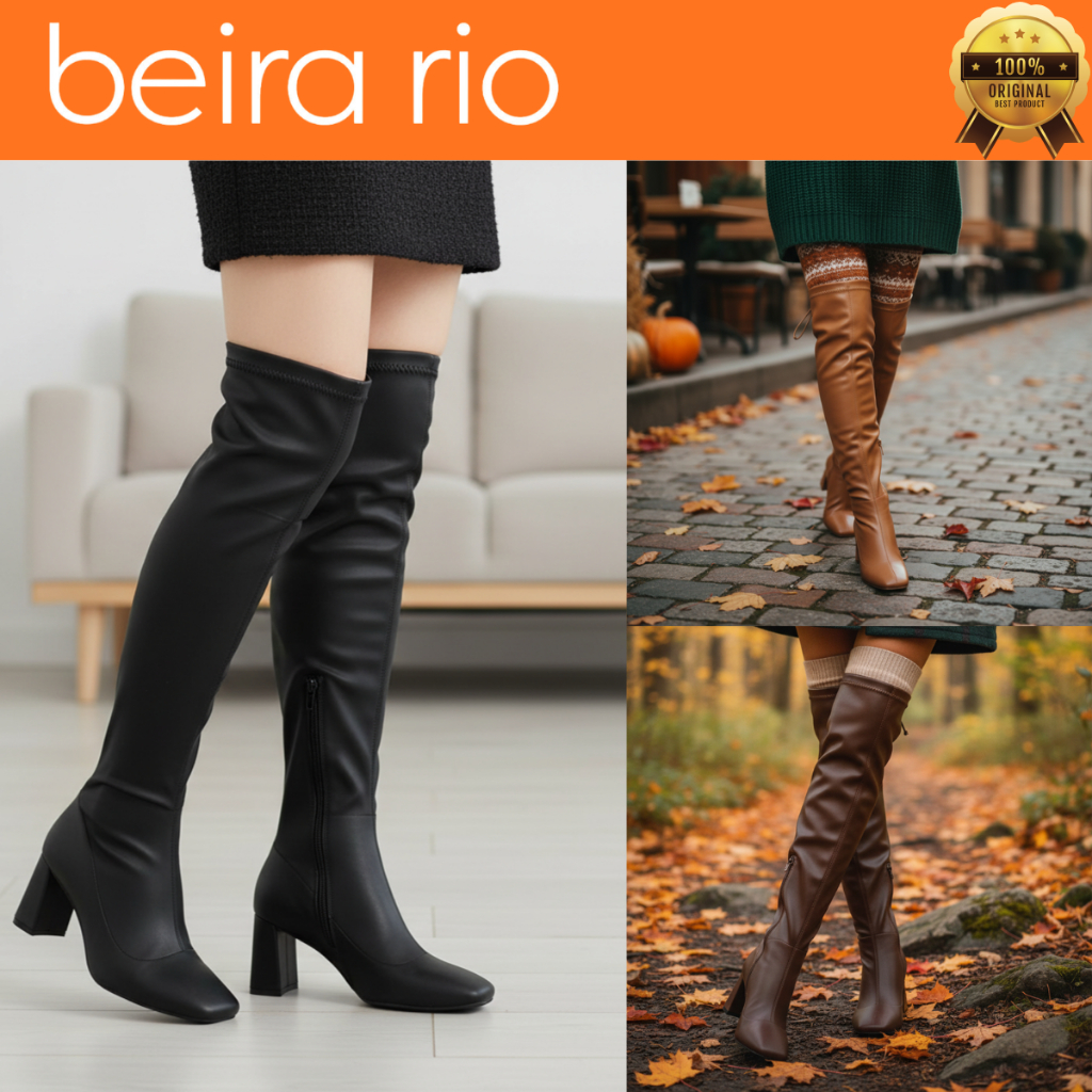 Bota Feminina Beira Rio Cano Longo Over the Knee Salto Bloco Original 9092102