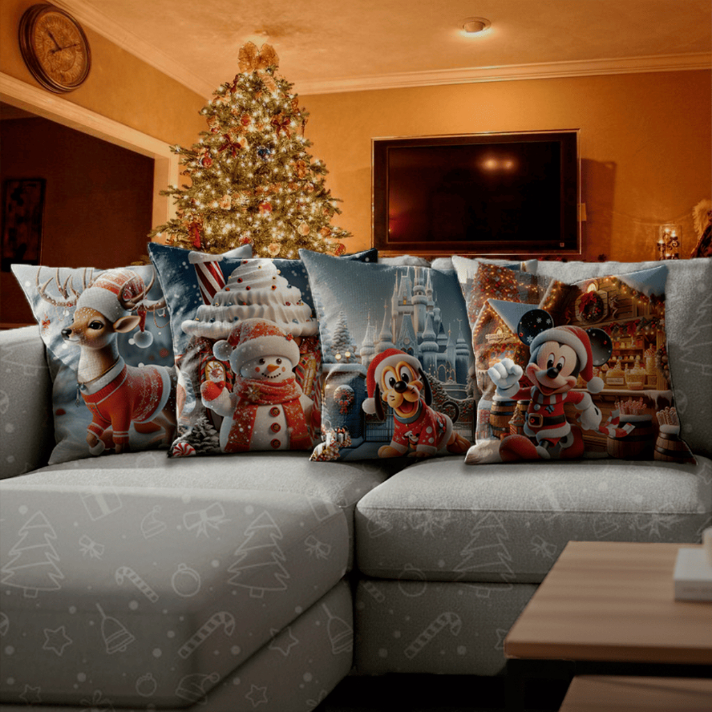Kit 4 Capa Almofadas Disney Mickey Mouse Pluto Natal Papai Noel Rena Sofá Cama Travesseiro Poltrona