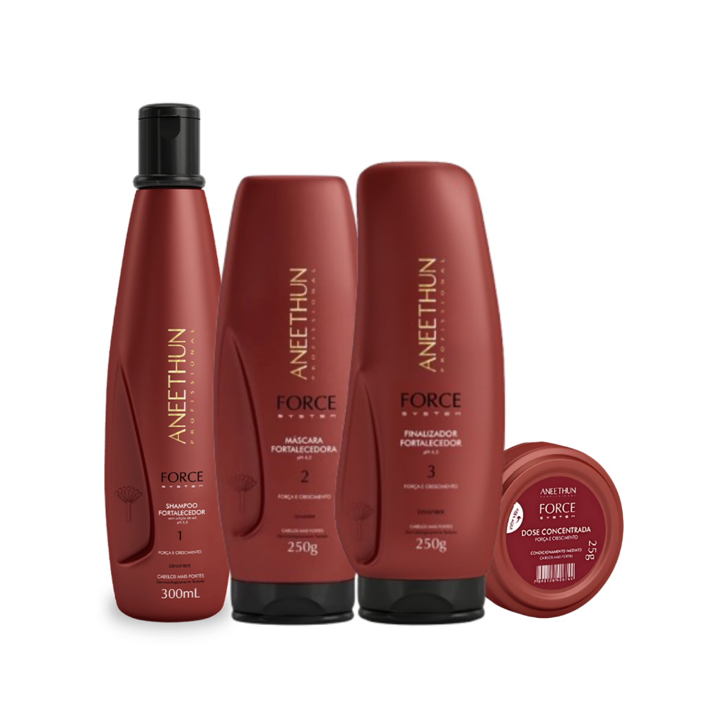 Kit Aneethun Force System - Shampoo 300ml , Máscara 250g , Finalizador 250g e Dose Fortalecedora 25g em Oferta na Shopee