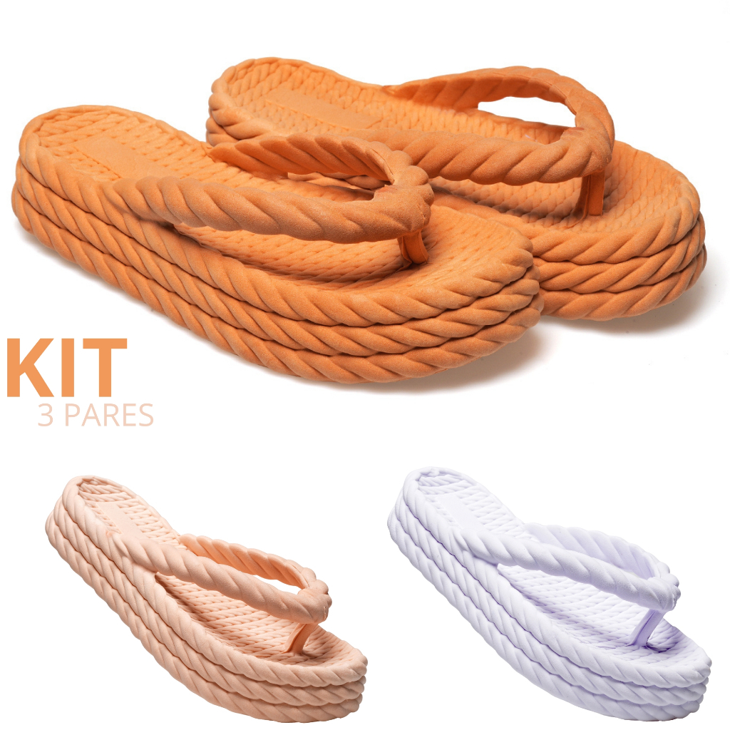 Kit 1 2 e 3 Pares Tamanco 3 Trança Leve Flexível