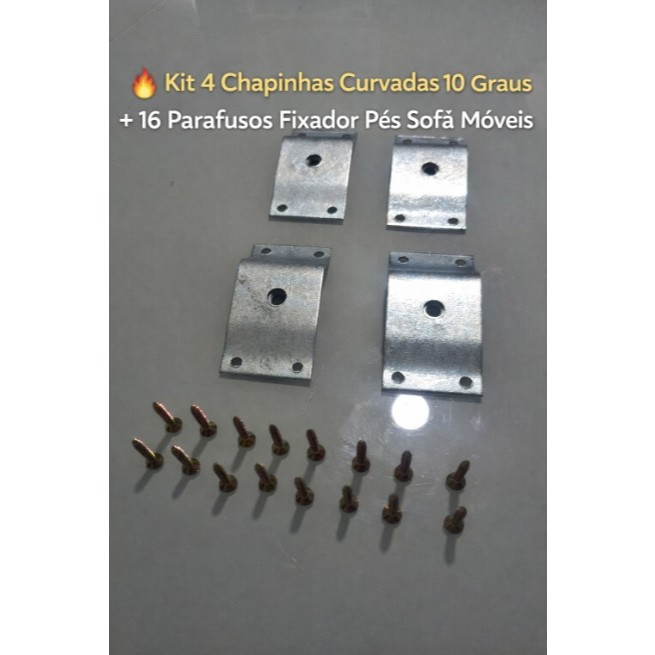 🔥 Kit 4 Chapinhas Curvadas 10 Graus + 16 Parafusos Fixador Pés Sofá Móveis 🔩