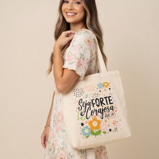Bolsa Sacola Ecobag Brim Com e Sem Zíper Frases Motivacionais Salmos da Bíblia Gospel 100% Algodão em Oferta na Shopee