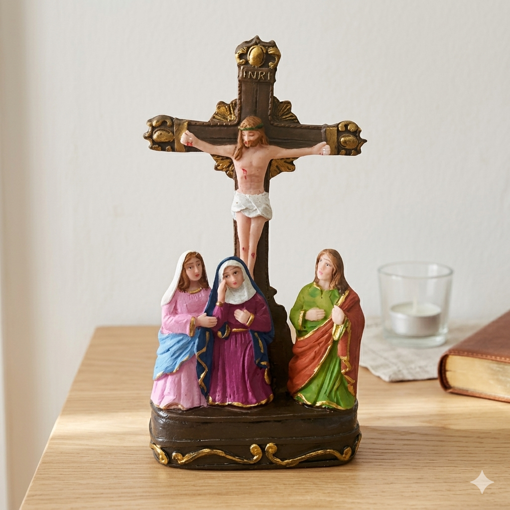 Crucifixo de Mesa Resina 18cm Cruz Calvário Cristo Crucificado Decoração Religiosa Altar Presente Católico