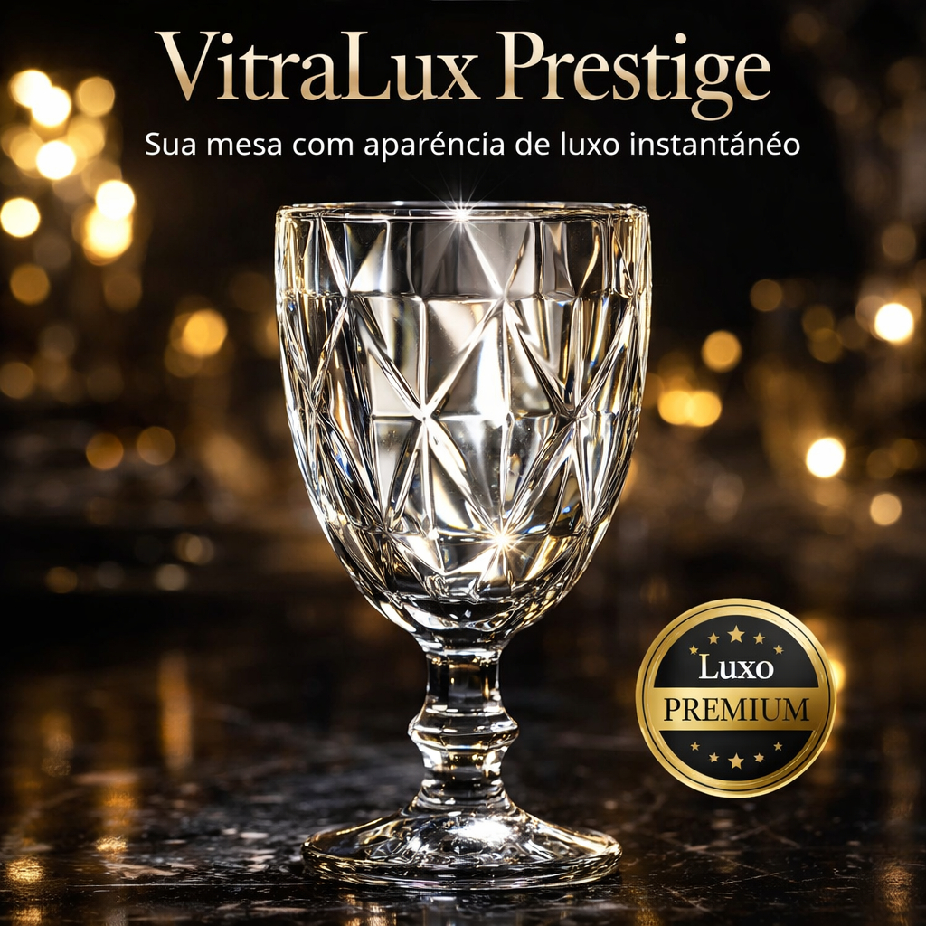 Taças de Vidro Diamante 340ml 6 Peças Luxo Cristal Elegante Mesa Posta Premium Resistente Lava-Louça