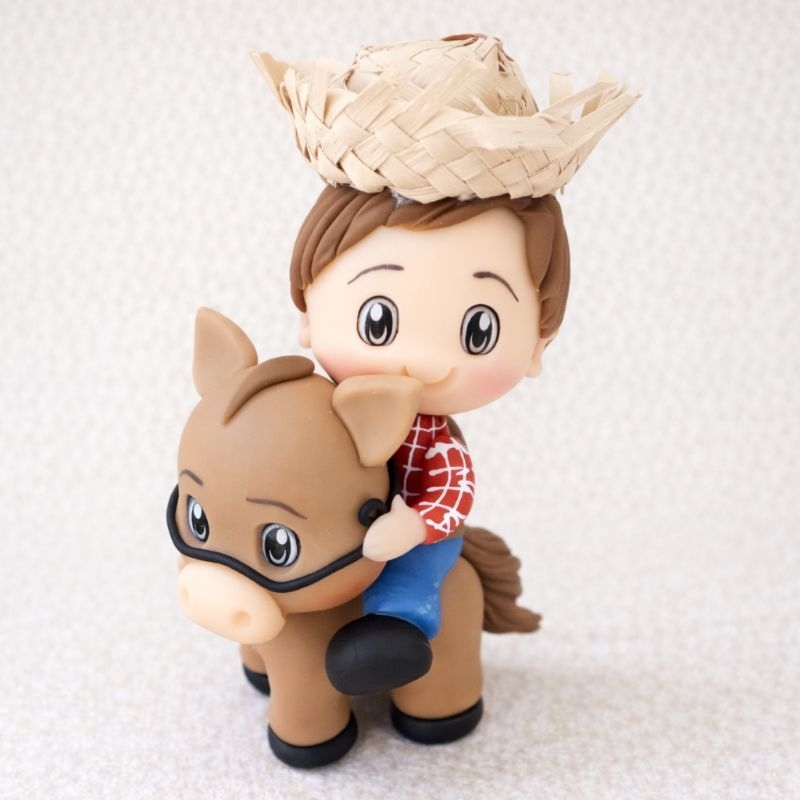 1/2/3/5 Aplique Fazendeiro no Cavalo em biscuit para lembrancinha de aniversário fazendinha infantil personalizado