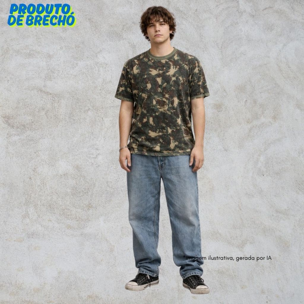camiseta camuflada masculina brechó vintage 90s grunge streetwear algodão estonada