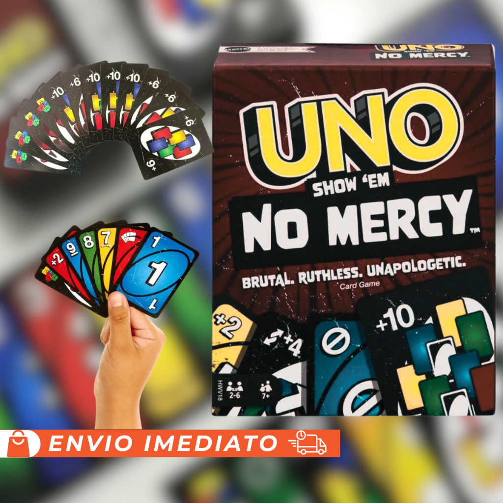 UNO No Mercy Jogo de Cartas com Novas Regras, Diversão Para a Família e Amigos 168 Cartas Exclusivas