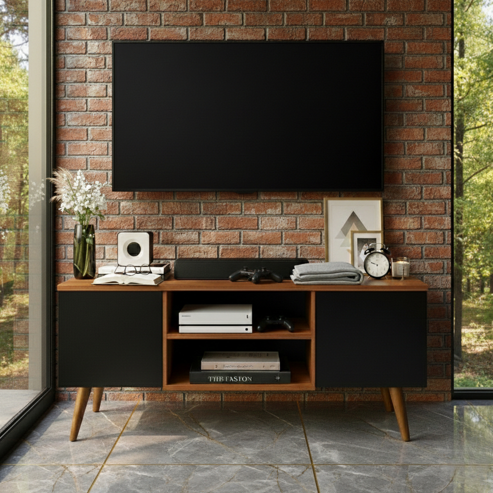 Rack Estilo Retrô para TV até 50 Polegadas com Nicho e 2 Portas Palito