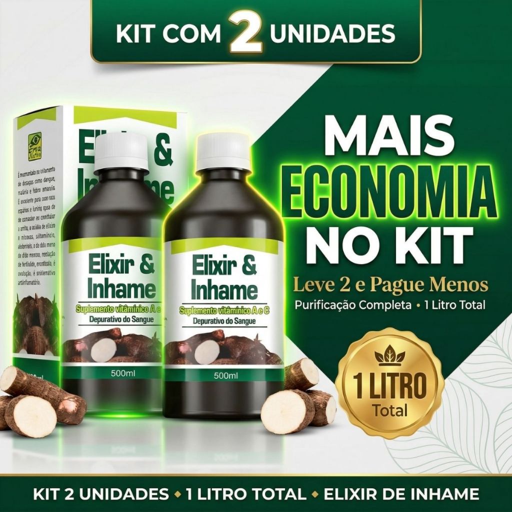 Kit 2x Elixir & Inhame  500ml Supl Vit A E C - Depurativo Do Sangue Leve Mais por Menos