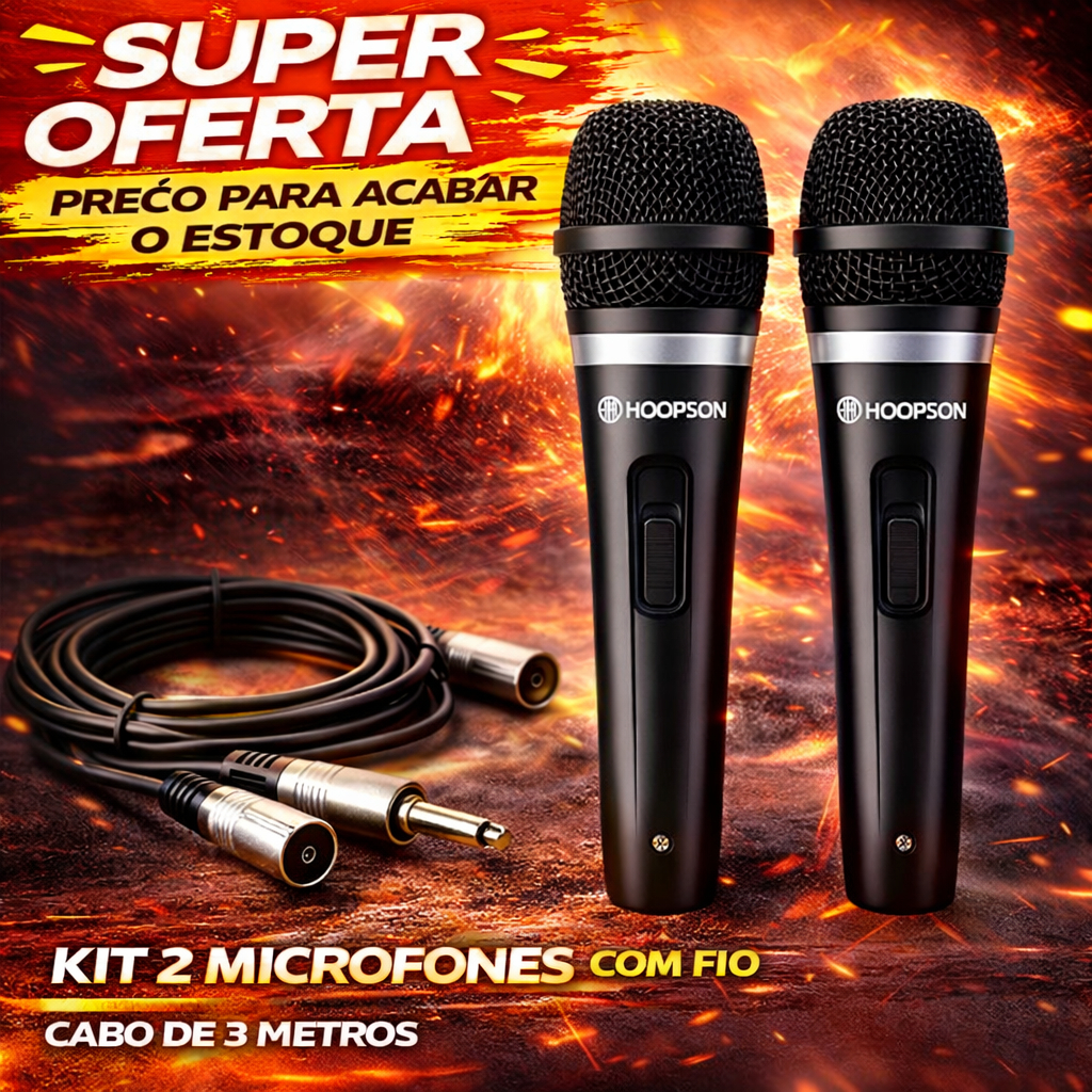 Kit 2 Microfones Profissionais Unidirecionais Alta Fidelidade Cabo 3m Ideal Voz e Gravação em Oferta na Shopee