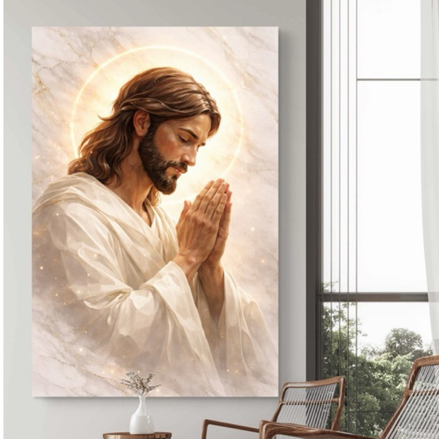 Quadro Decorativo Jesus em Oração – Imagem Religiosa Elegante - Arte Sacra Grande Sala Quarto