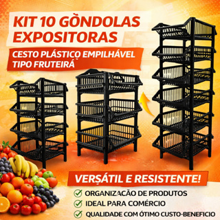 Kit 10 Gondola expositora cesto plastico empilhavel tipo fruteira em Oferta na Shopee