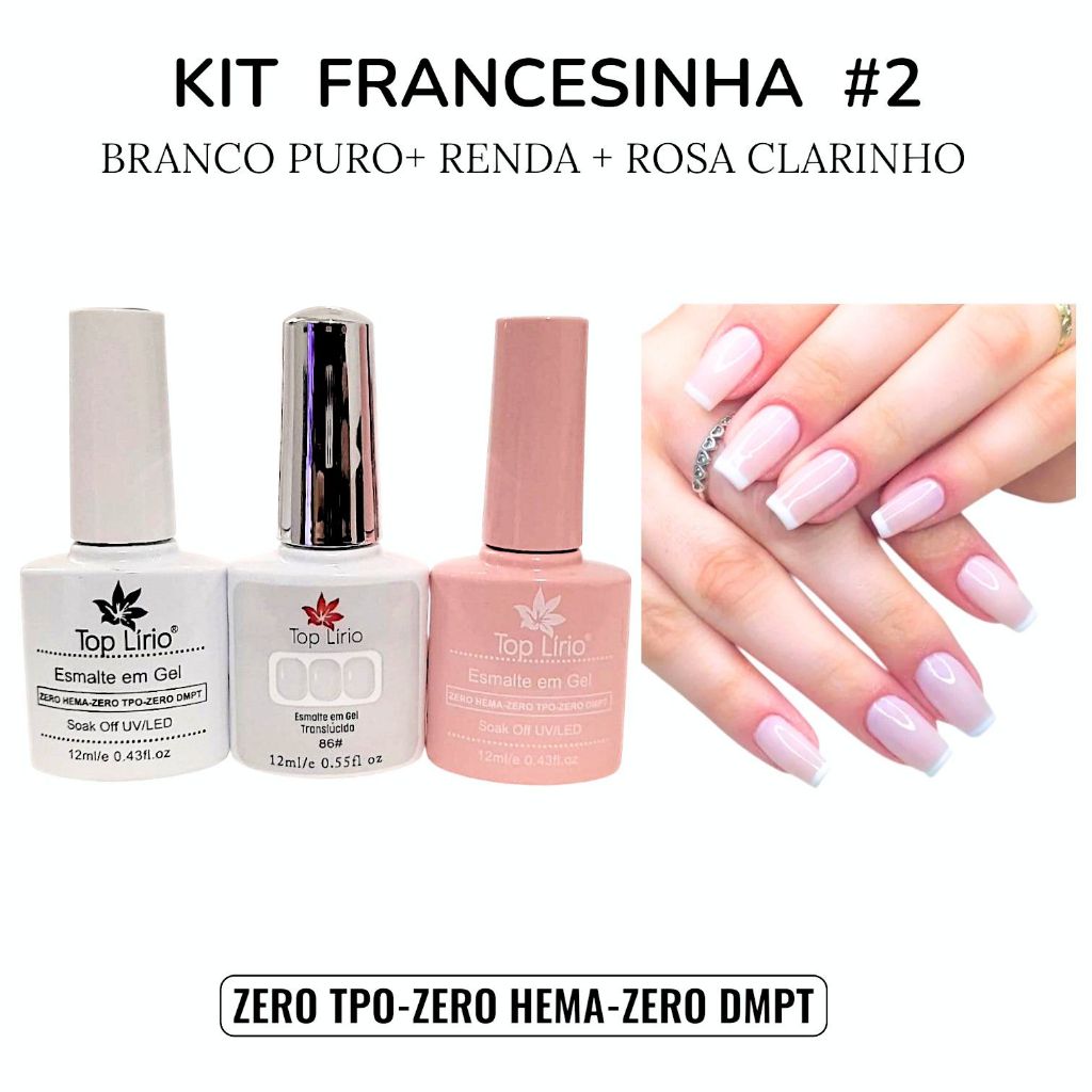 Esmalte em Gel Renda Soak-Off 12ml translucido - Lirio kit francesinha