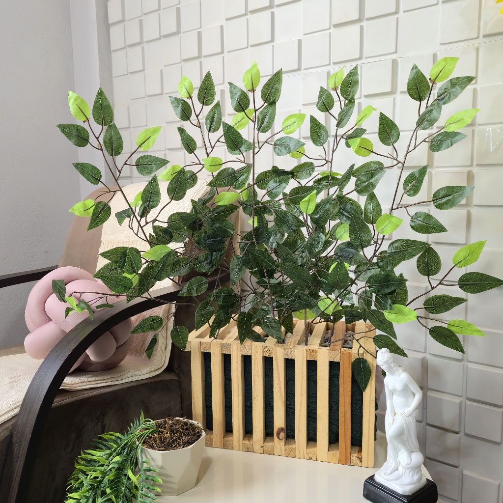 Folhas De Fícus Haste Artificial Galho Verde Branco DIY