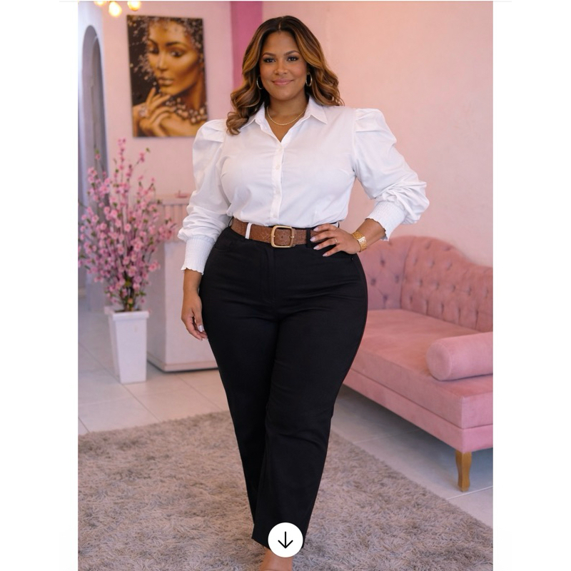 Blusa Social Plus Size Feminina elegante do tamanho 44 ao 58 Branca/Preta