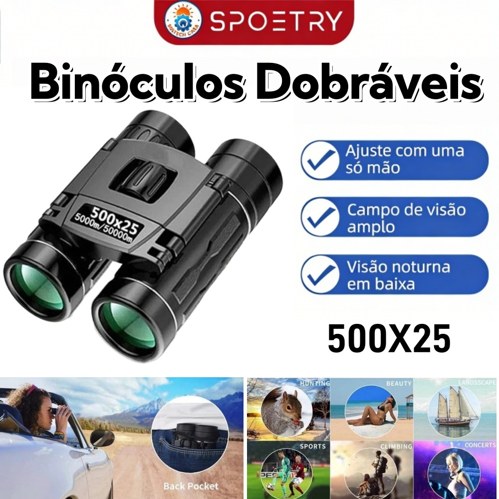 Binóculos Dobráveis De Longo Alcance Com Telescópio HD 500×25  E Visão Noturna Com Pouca Luz Para Ambientes Externos