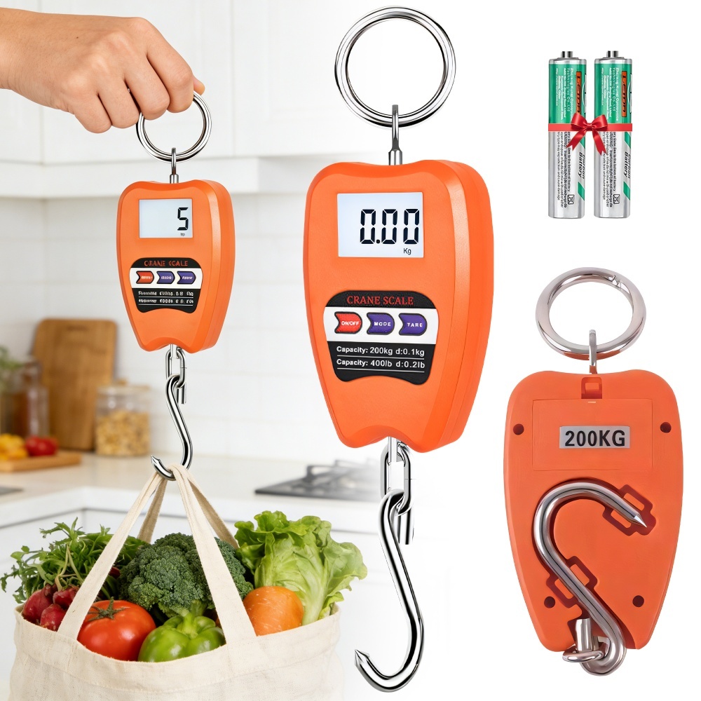 Balança Digital Gancho 200kg Portátil Balança Mala Pesca Suspensa LCD Alta Precisão