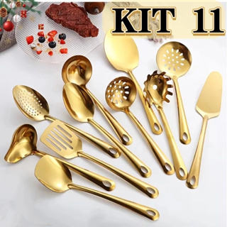11 peças conjunto de utensílios de cozinha banhados a ouro em Oferta na Shopee