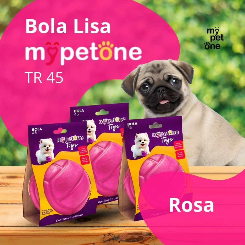 3 Bola Lisa MACIÇA MyPetOne Rosa 45mm Brinquedo RESISTENTE Para Cães