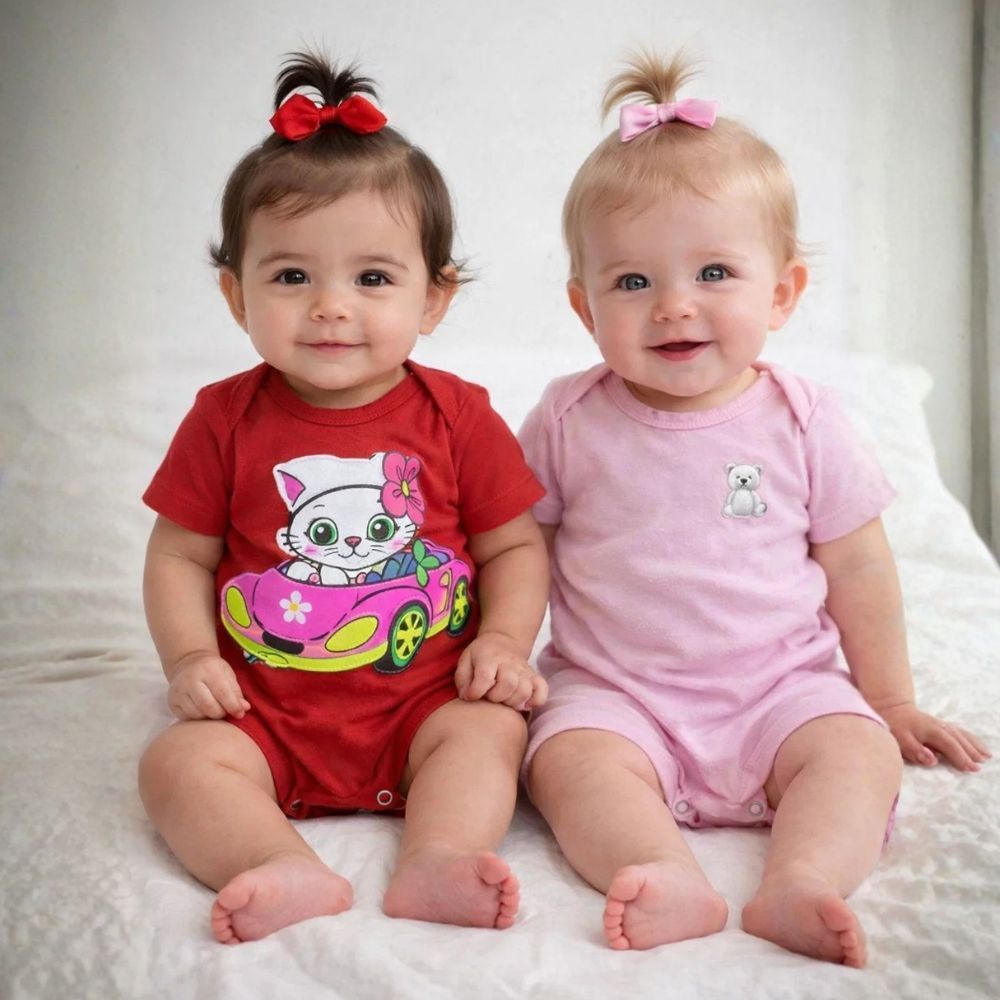 Kit 5 Macacão Bebê Algodão Curto Roupa Infantil Menina Macaquinho Estampado Confortável Verão Envio Sortido