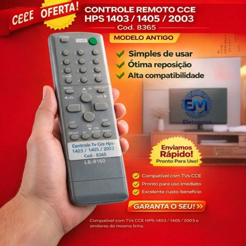 Controle Remoto TV CCE – Modelos HPS 1403 / 1405 / 2003 (Cod. 8365)