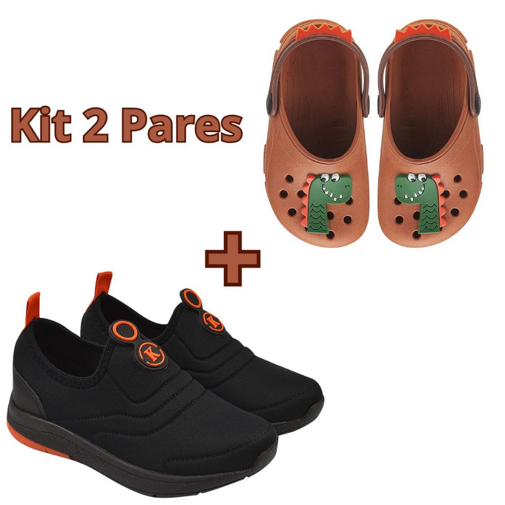 Kit 2 Pares Sandália Infantil Dino + Calce Fácil Leve e Confortável
