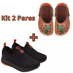 Kit 2 Pares Sandália Infantil Dino + Calce Fácil Leve e Confortável