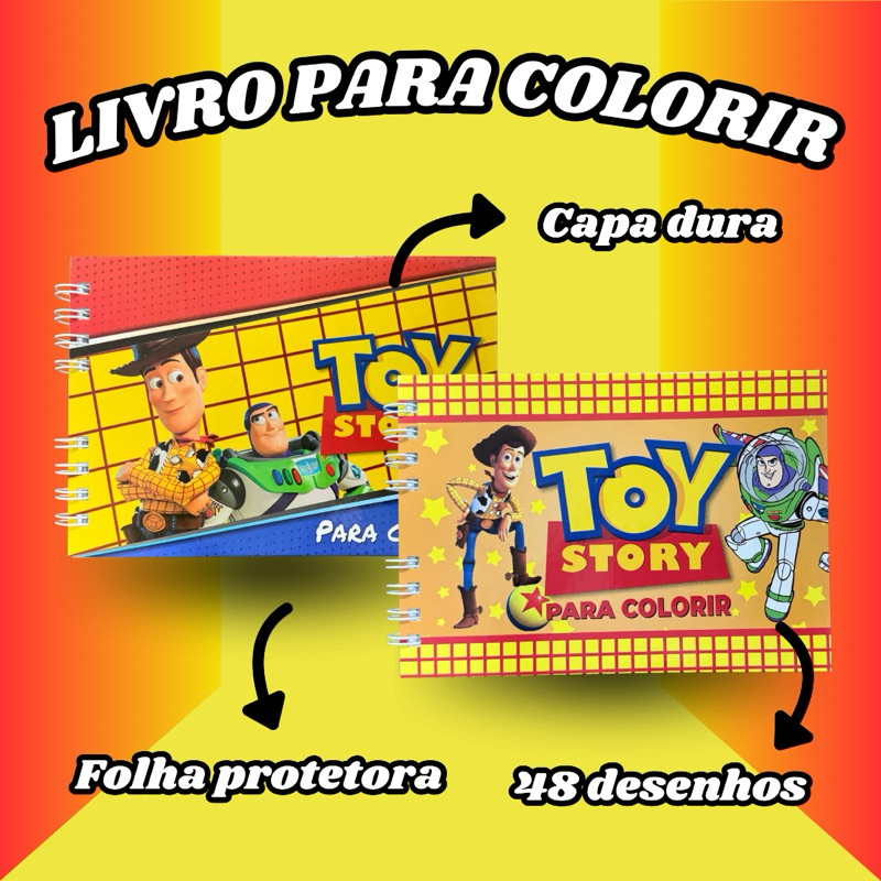 Livro para Colorir | Toy Story | Capa Dura | 48 desenhos | Folhas Grossas | Folha Protetora em Oferta na Shopee