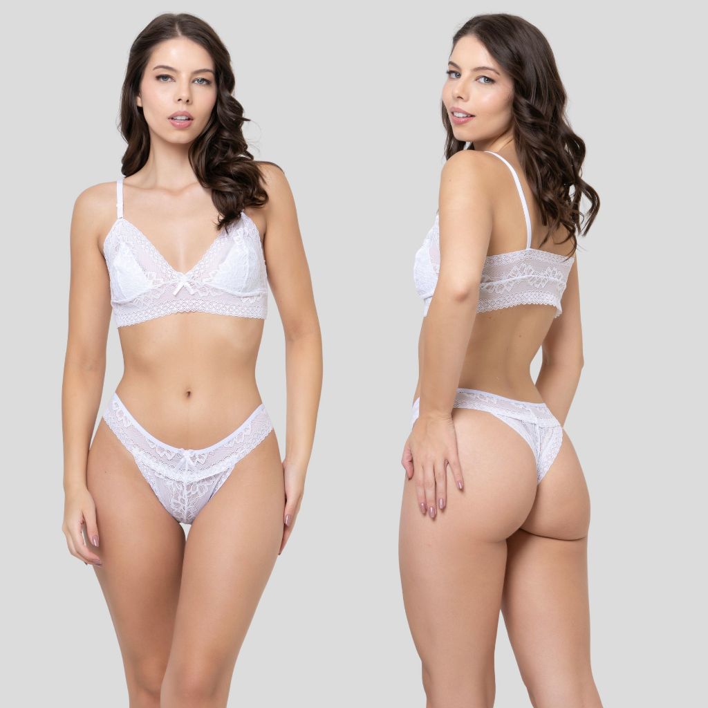 Conjunto calcinha e sutien croped renda luxo sem bojo ALICE. Zfit