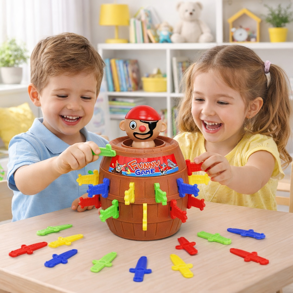 Jogo Barril Pirata Pula Pula 16 Espadas Brinquedo Infantil Interativo Diversão Família Crianças