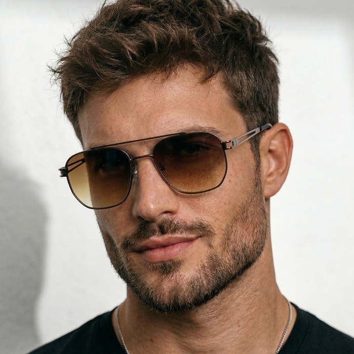 Oculos de Sol Marrom Café Premium Metal Fino Elegante Classico Tendencia uv400 Masculino Feminino