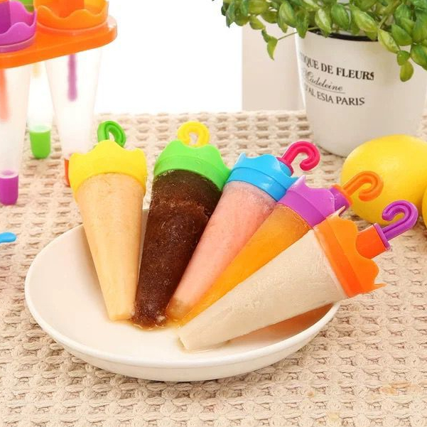 Kit Forma Sorvete Gelinho Picoleteira Faz 6 Picolé Guarda Chuva  Com Suporte