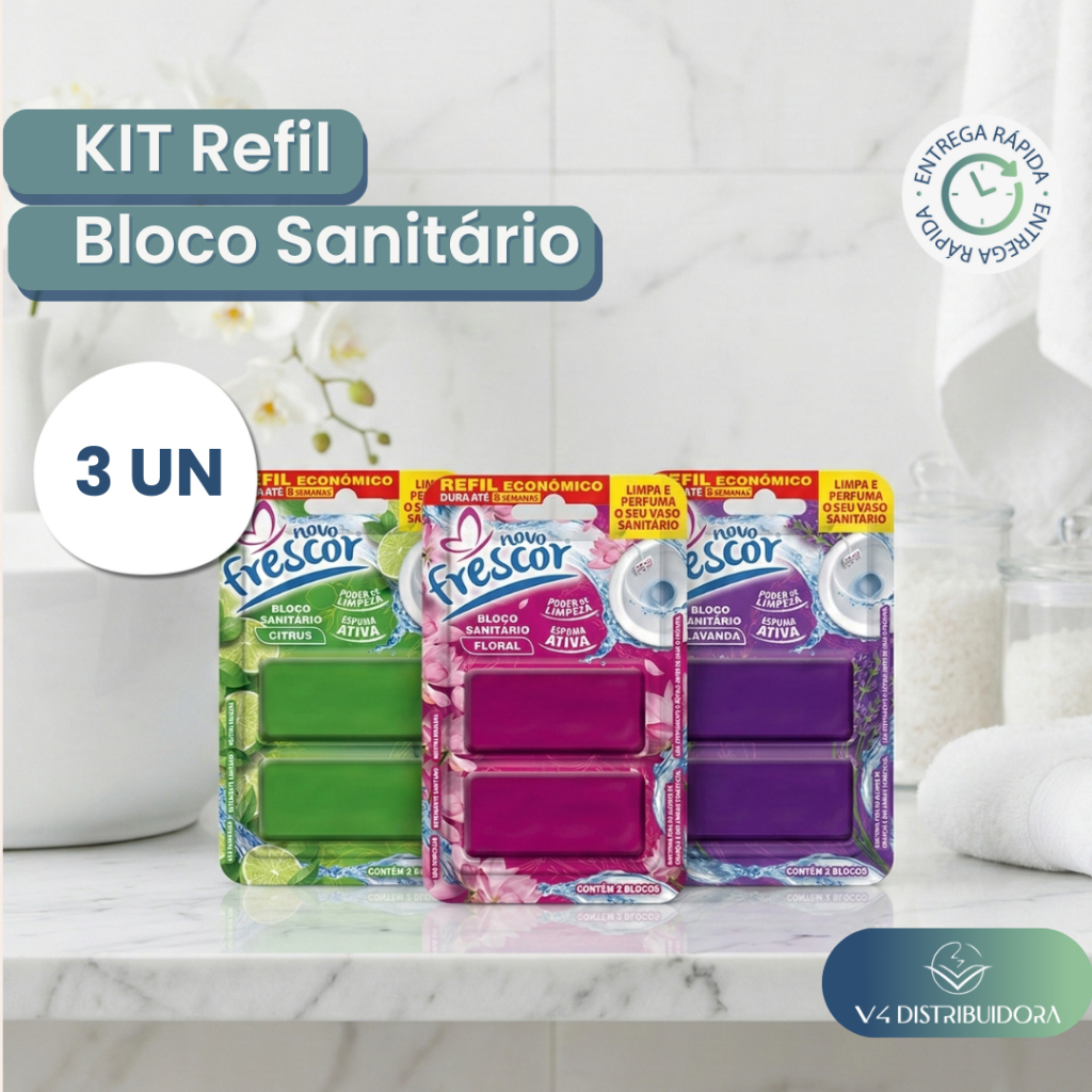 Kit 3 Refil Bloco Sanitário Novo Frescor – Total 6 Blocos Econômicos