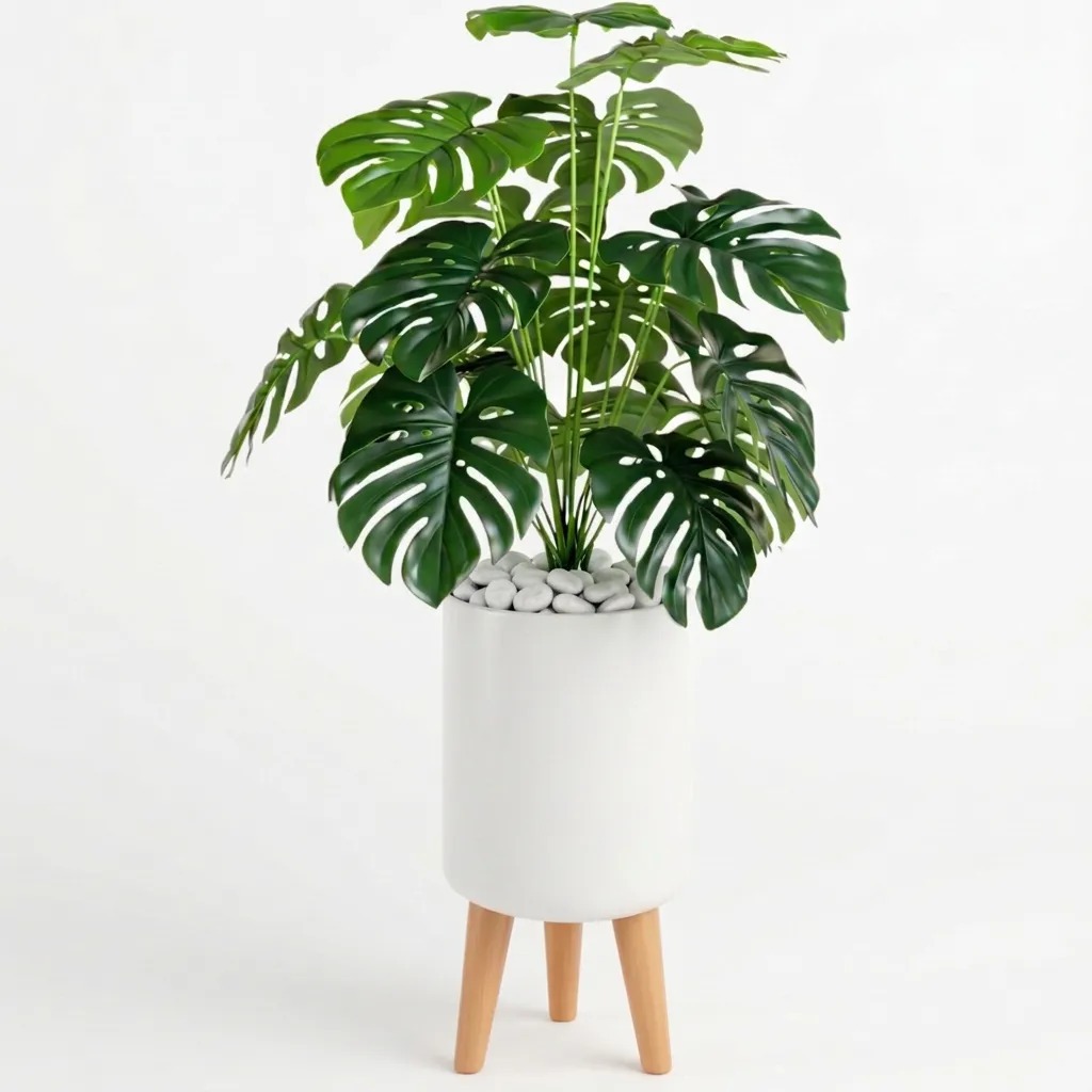 Planta Folhagem Artificial Cachepot Vaso Design Moderno Luxo