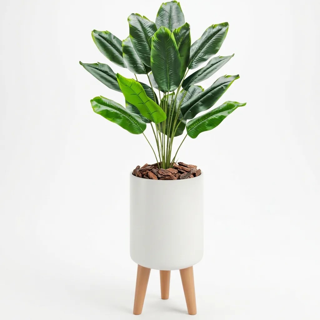 Planta Artificial Bananeira Grande Cachepot Vaso Design Moderno Luxo Sala